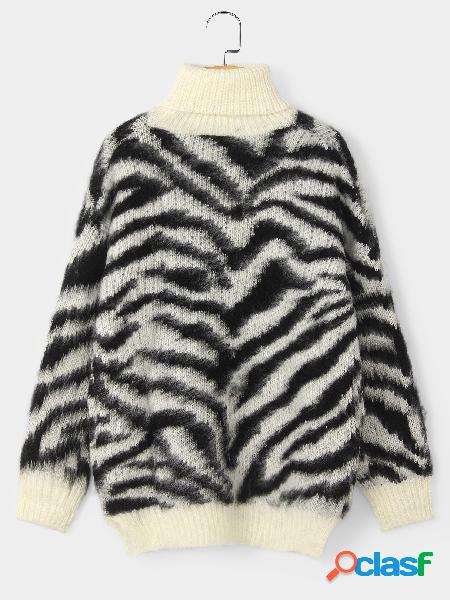 Zebra Roll Neck Long Sleeves Sweater
