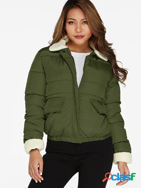 Army Green Lapel Collar Long Sleeves Zip Design Parka