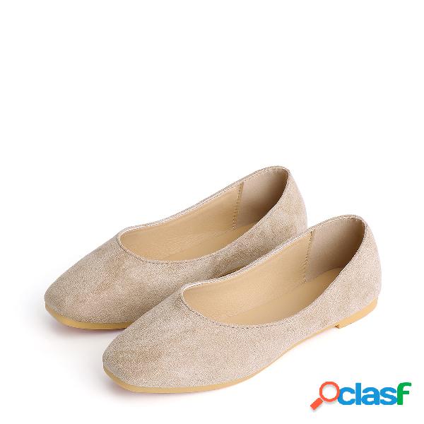 Beige V-cut Square Toe Slip On Loafers