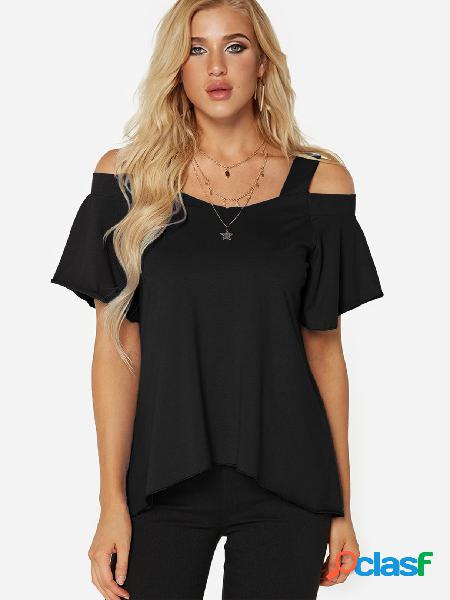 Black Cold Shoulder Short Sleeves Causal T-shirt