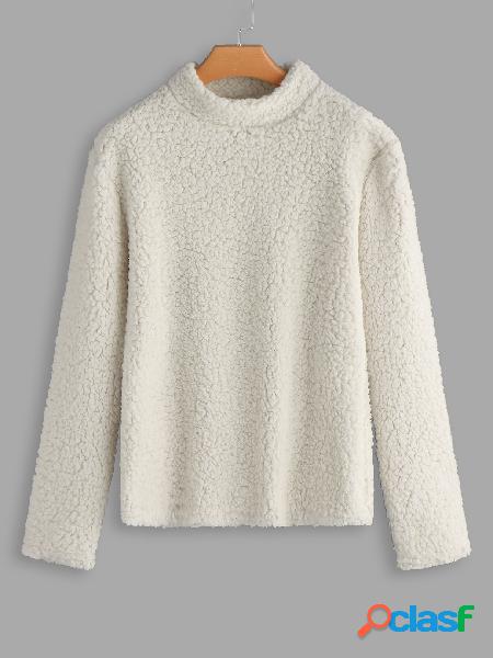 White Plain Crew Neck Long Sleeves Woolen Sweatshirts