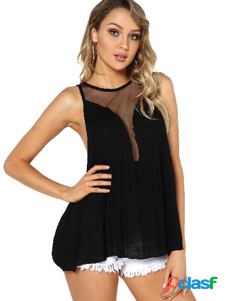 Black Backless Design Plain Deep V Neck Sleeveless Camis
