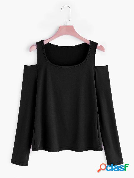 Black Cold Shoulder Long Sleeves Basic Top
