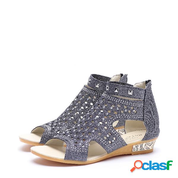 Black Peep Toe Jewelled Detail Sandals