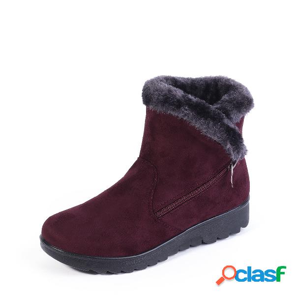 Burgundy Zip-Design Fur Lined Boots