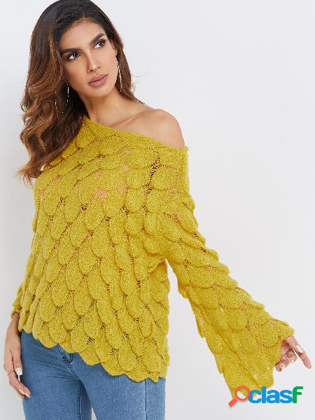 Fashion Yellow Fish Scale Design Hollow Details Round Neck