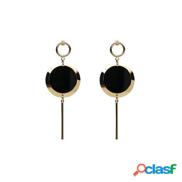 Gold Circle Long Drop Earrings