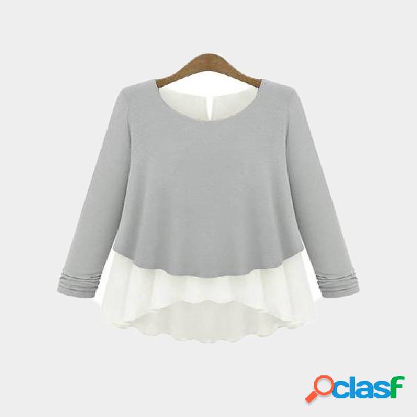 Grey Button Back Round Neck Long Sleeves Blouse