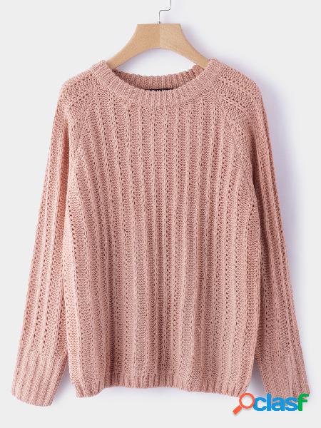 Light Pink Cable Knit Round Neck Long Sleeves Sweater