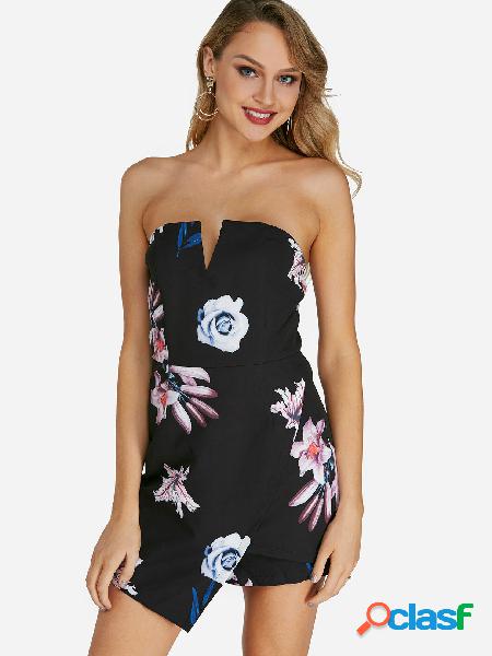 Black Backless Random Floral Print Off The Shoulder