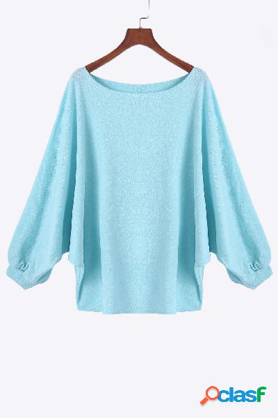 Blue Crew Neck Dolman Sleeve Sweater