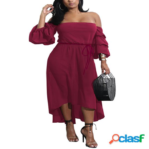 Burgundy Off Shoulder Self-tie Irregular Hem Dress