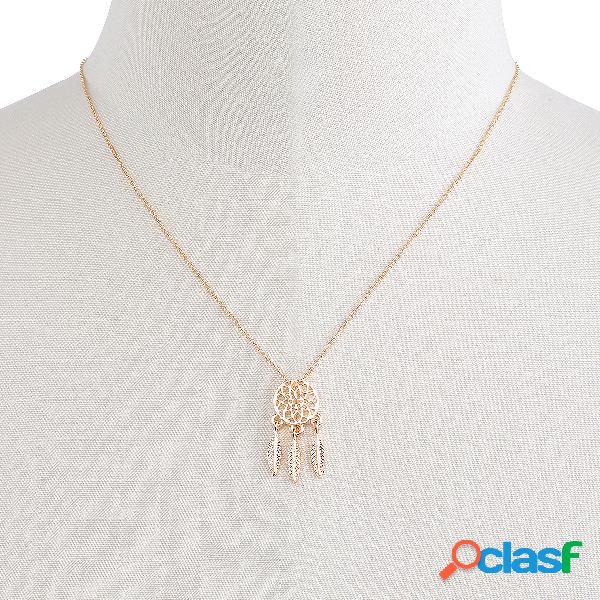 Gold Hollow Floral Pendant Chain Necklace