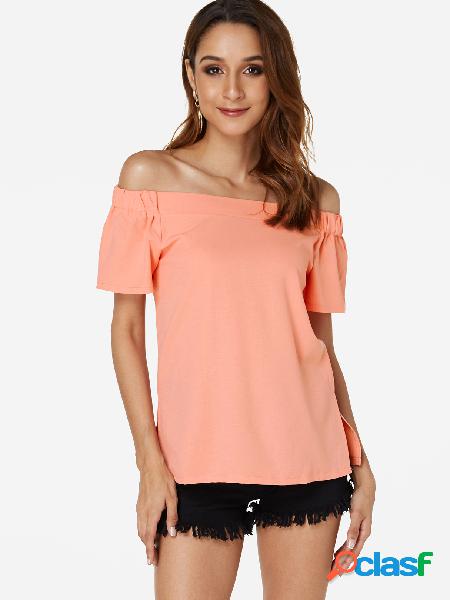 Pink Off The Shoulder Short Sleeves Fashion Blouse