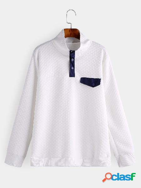White Pullover Long Sleeves Button Design Sweatshirt