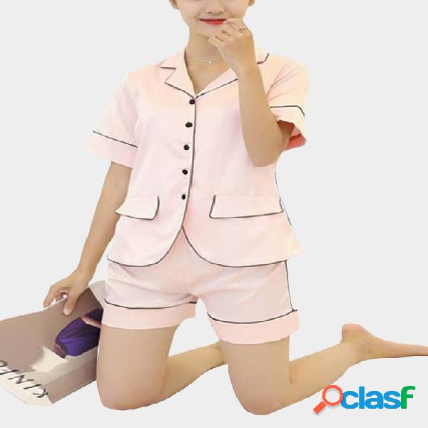 Pink Short Sleeves Pajamas Suit
