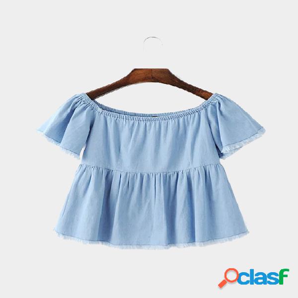 Simple Design Off Shoulder Tassel Details Blouse