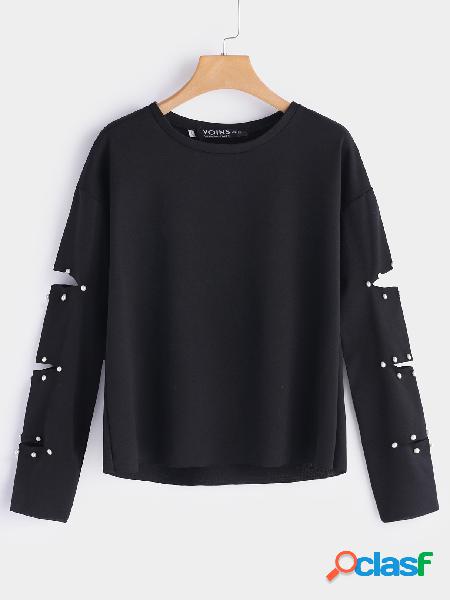 Black Cut Out Design Beading Embellished Long Sleeves