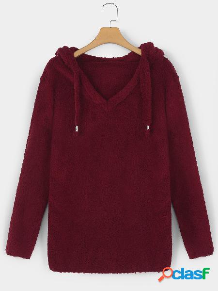 Burgundy Mohair Pullover Drawstring Hoodie