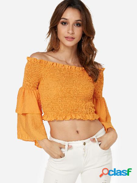 Orange Off The Shoulder 3/4 Length Tiered Bell Sleeves