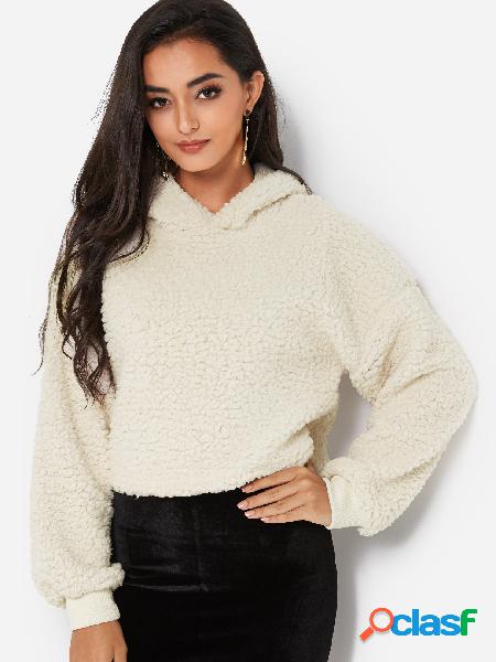 Beige Long Sleeves Faux Fur Hoodie