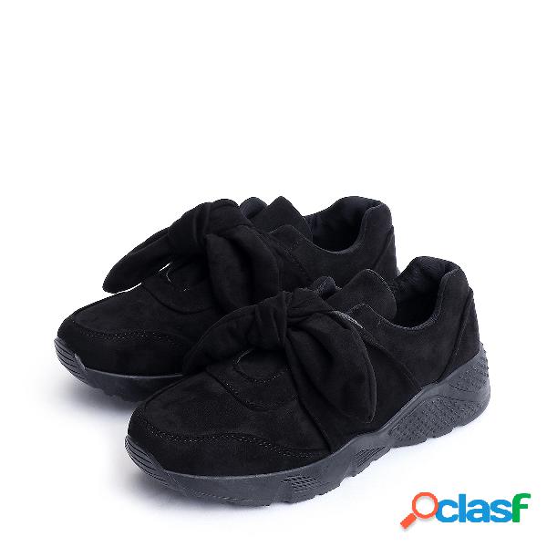 Black Bowknot Design Casual Suede Sneakers