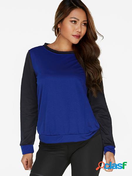 Blue & Black Color Block Crew Neck Long Sleeves Sweatshirt