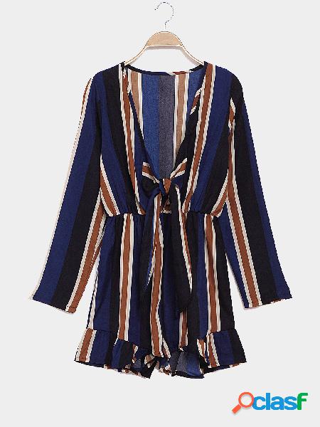 Plunging Neck Stripe Patter Playsuit