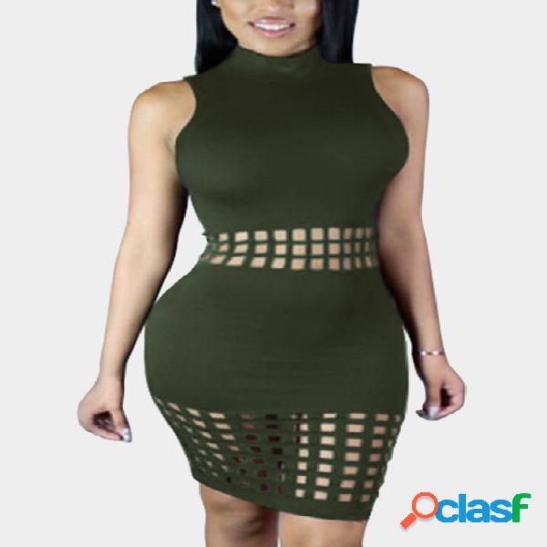 Army Green Round Neck Hollow Out Bodycon Midi Dress