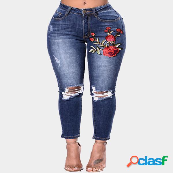 Navy Embroidered Ripped Supper Skinny Jeans