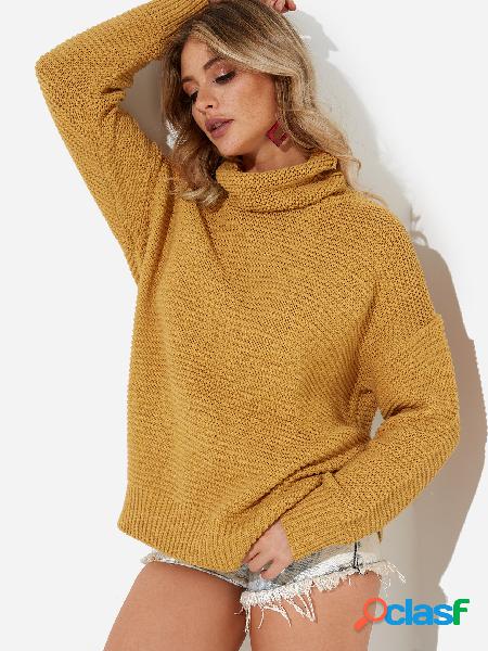 Yellow Roll Neck Long Sleeves Sweater