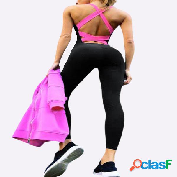 Black And Pink Fashion Stretch Cross Back Bodycon Sleeveless