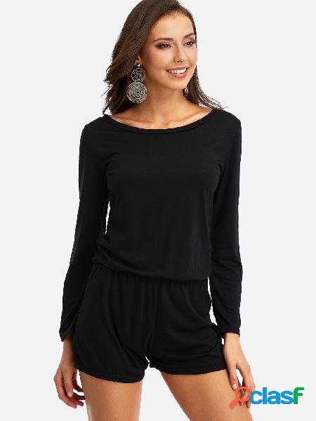 Black One Shoulder Long Sleeves Playsuit