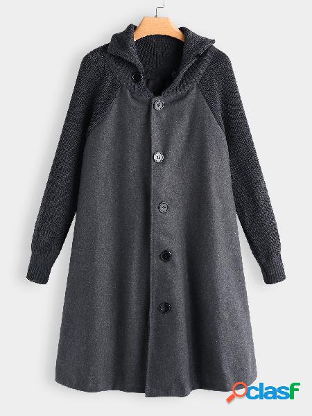 Grey Roll Neck Button-down Cable Ribbed Knitted Cape Trech