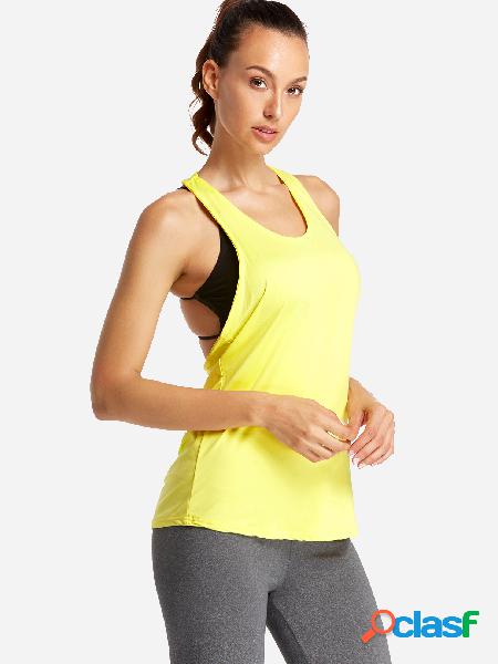 Yellow Backless Design Letter Scoop Neck Sport Camis