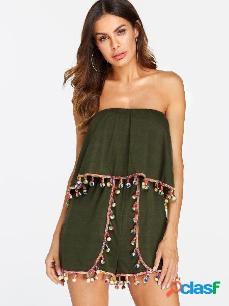 Army Green Backless Design Plain Off The Shoulder Sleeveless