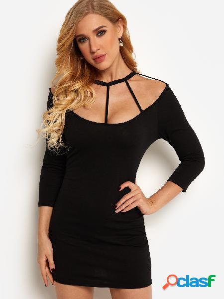 Black Cut Out 3/4 Length Sleeves Mini Bodycon Dress