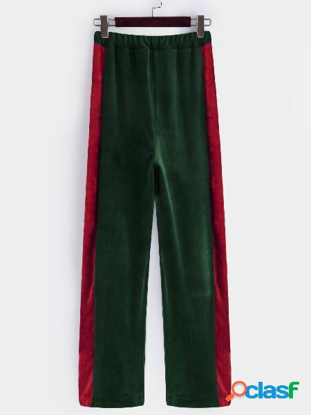 Green Active Wide Leg Velvet Contract Color Pants