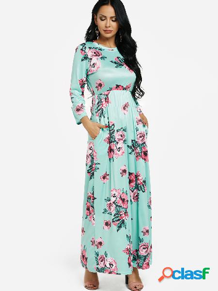 Green Casual Random Floral Print Maxi Dress