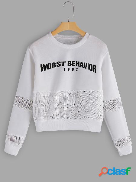 White Letter Print Hollow Out Design Sweatshirt