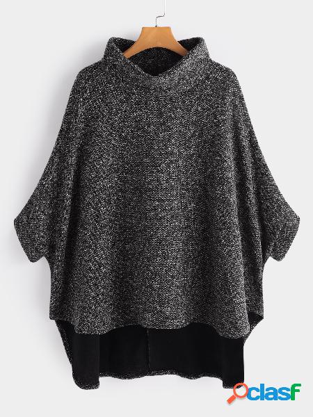 Grey High Collar Irregular Bat Sleeve Loose Sweater Cloak