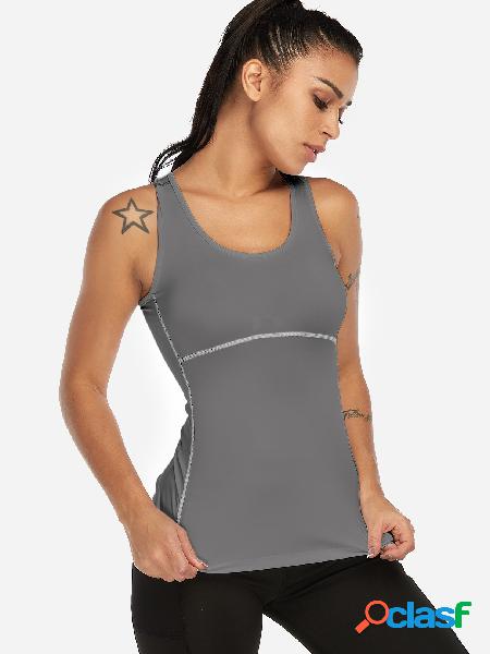 Grey Plain Scoop Neck Sleeveless Gym Vest