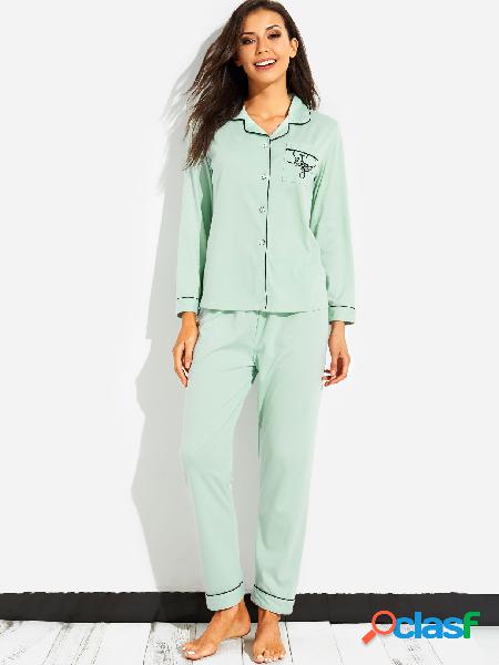 Light Green Casual Pocket Front Pajamas Set