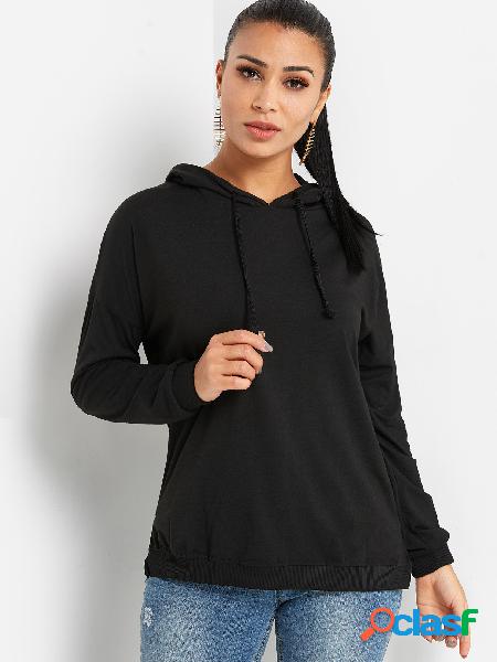 Black Rose Print Pullover Long Sleeves Hoodie