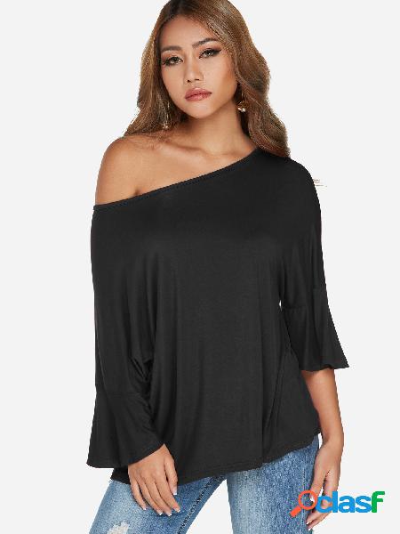 Black Scoop Neck Ruffle Sleeved Top