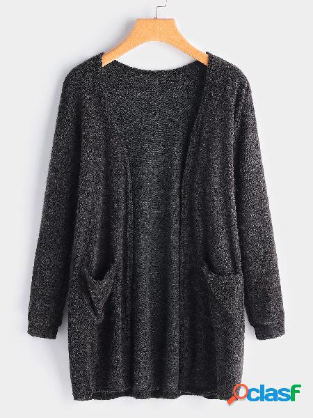 Black Side Pockets Long Sleeves Cardigans