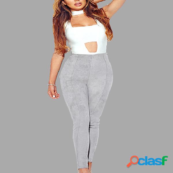 Grey Fashion Suede Bodycon Pants