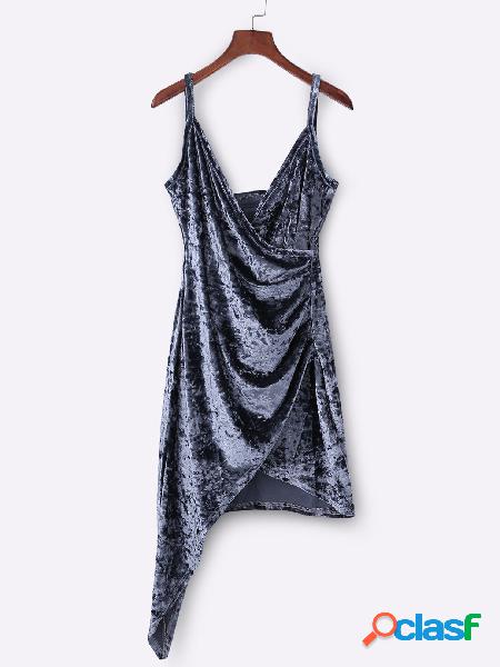 Grey Spaghetti V-neck Cross Front Irregular Hem Dress