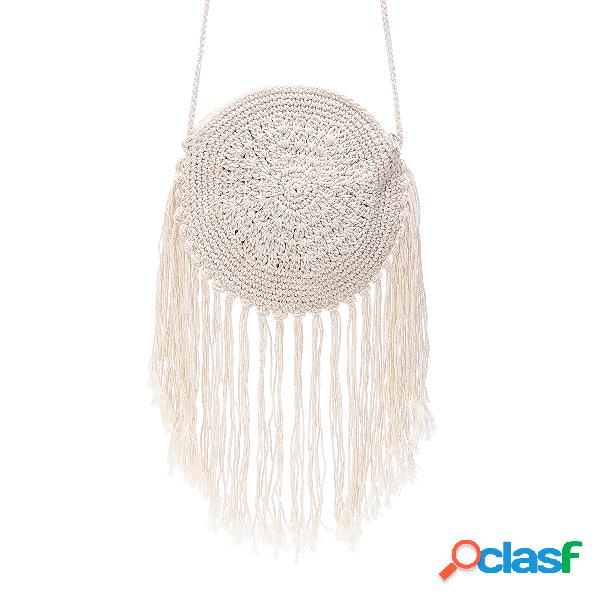 White Tassel Detail Straw Crossbody Bags