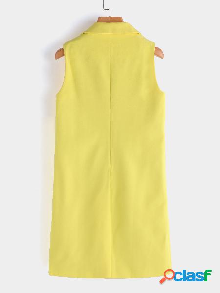 Yellow Fahsion Lapel Collar Gilet Outerwear With